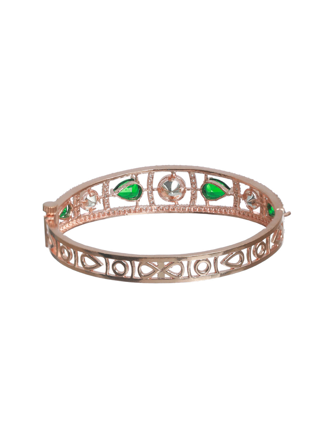 Priyaasi Women Green Teardrop AD Studded Rose Gold-Polished Bracelet - Swadesiicart
