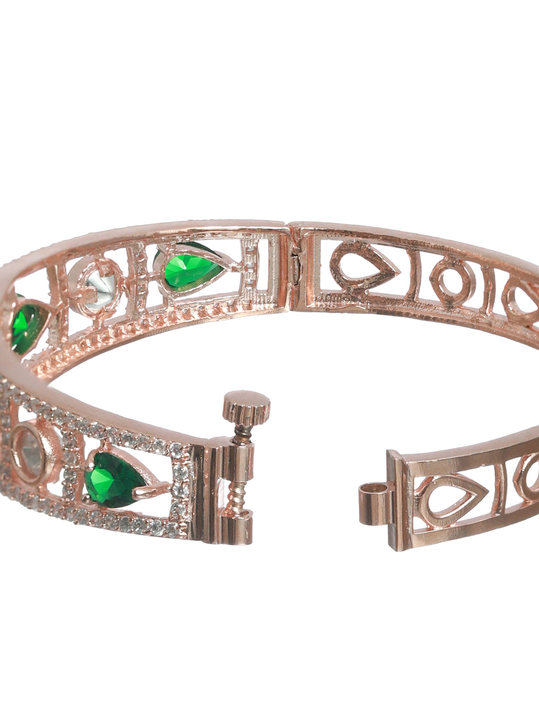 Priyaasi Women Green Teardrop AD Studded Rose Gold-Polished Bracelet - Swadesiicart