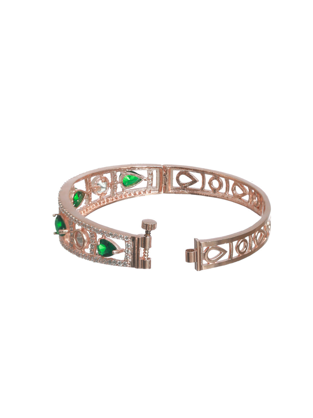 Priyaasi Women Green Teardrop AD Studded Rose Gold-Polished Bracelet - Swadesiicart