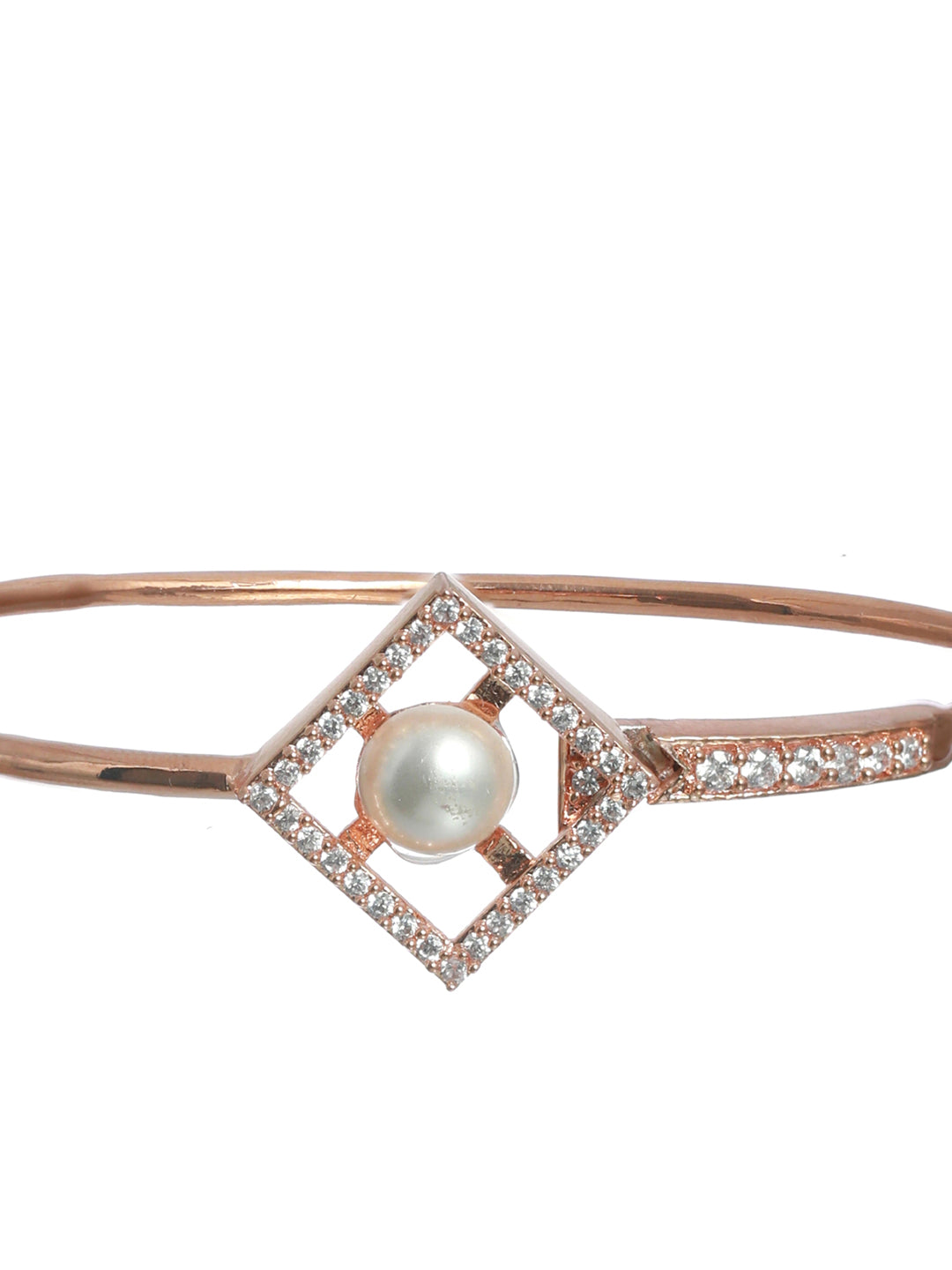 Priyaasi Women Geometric Studded Pearl Rose Gold-Polished Bracelet - Swadesiicart
