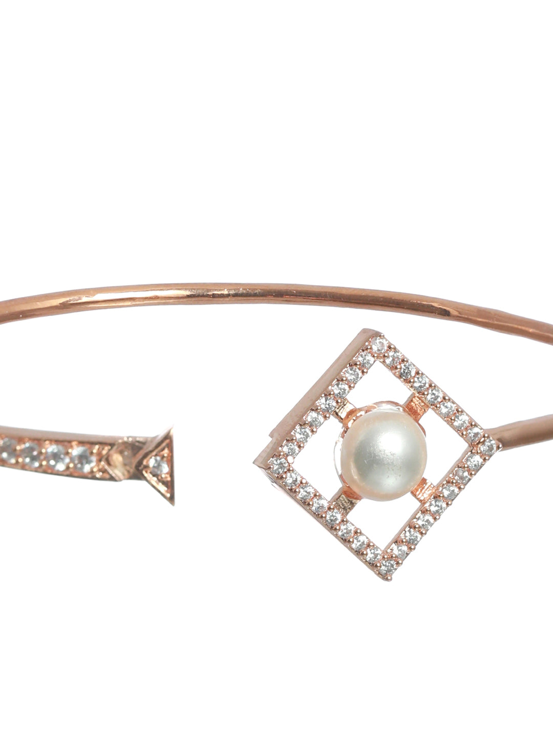 Priyaasi Women Geometric Studded Pearl Rose Gold-Polished Bracelet - Swadesiicart