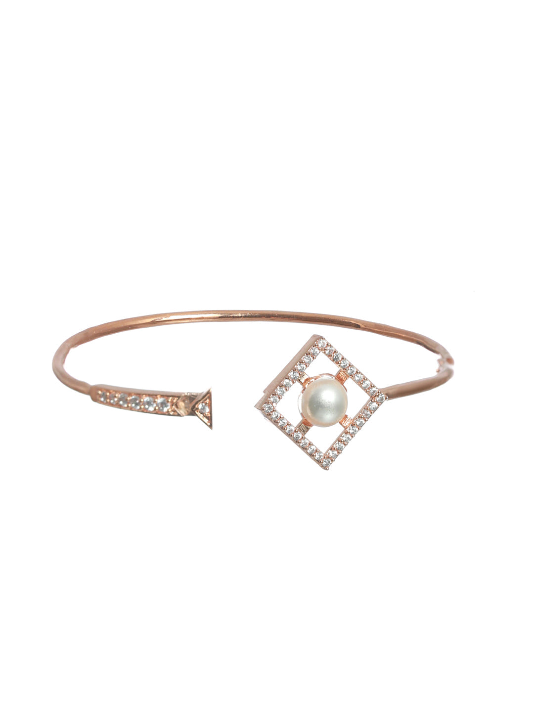 Priyaasi Women Geometric Studded Pearl Rose Gold-Polished Bracelet - Swadesiicart