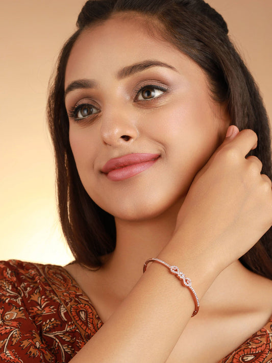 Priyaasi Women Stylish American Diamond Rose Gold Bracelet - Noz2Toz