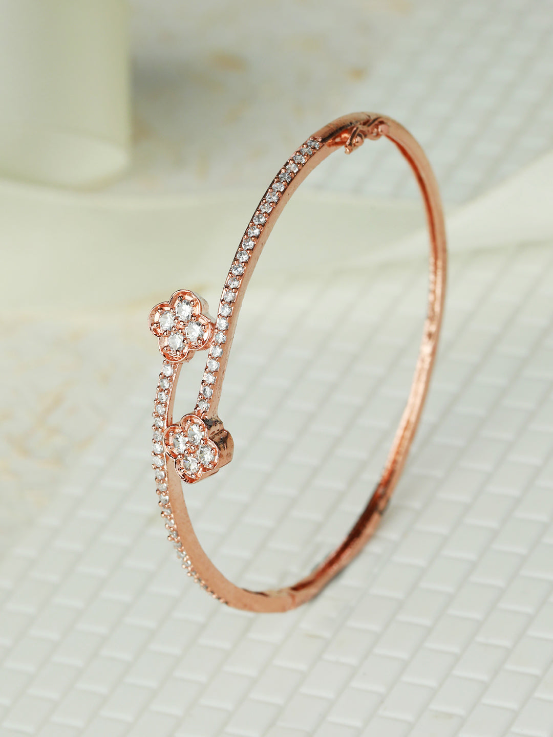 Priyaasi Women Rose Gold Blooming Flower American Diamond Bracelet - Swadesiicart