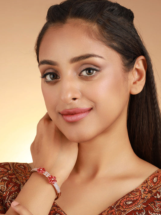 Priyaasi Women Pink American Diamond Rose Gold Bracelet - Noz2Toz