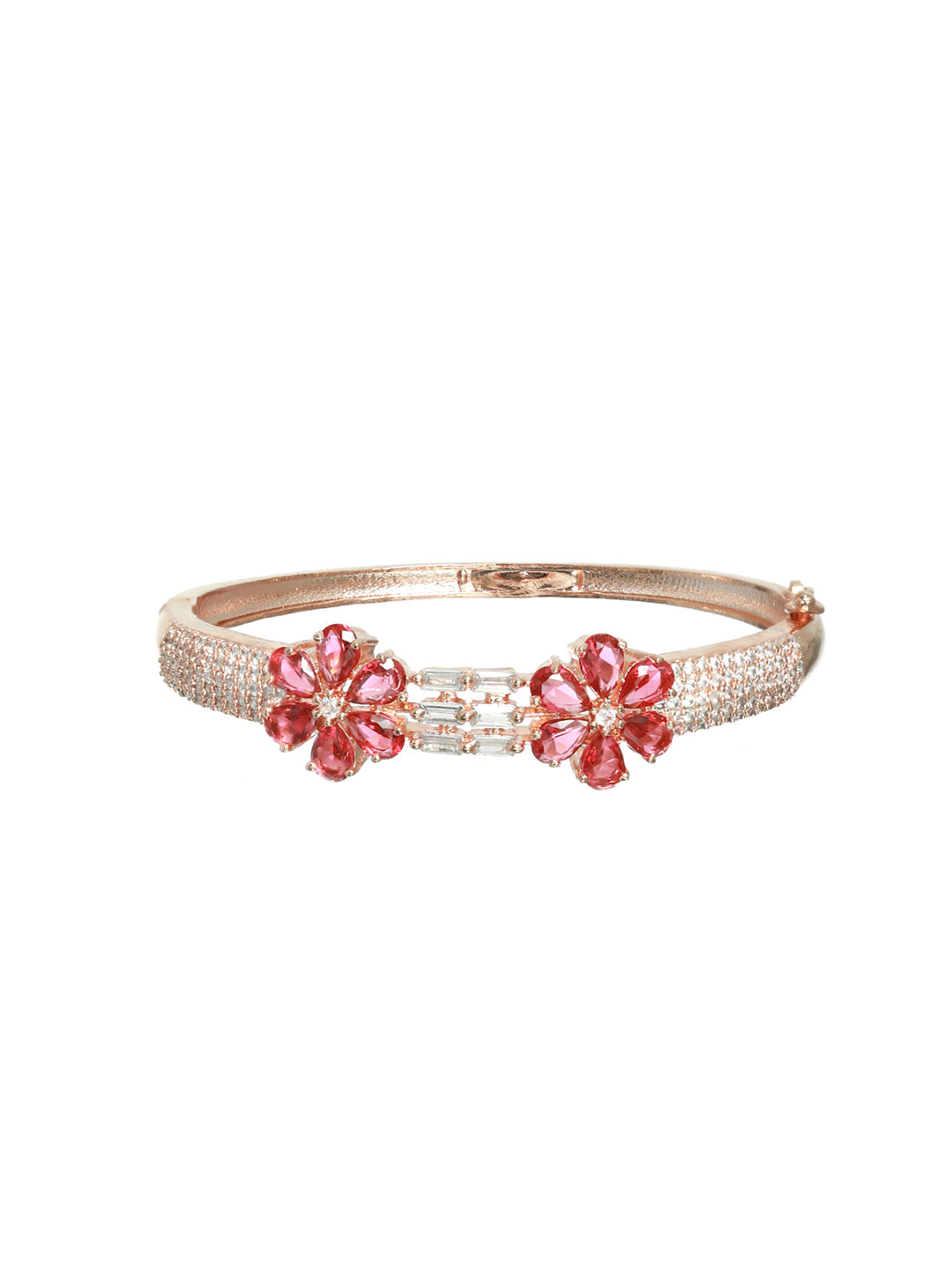 Priyaasi Women Pink American Diamond Rose Gold Bracelet - Swadesiicart