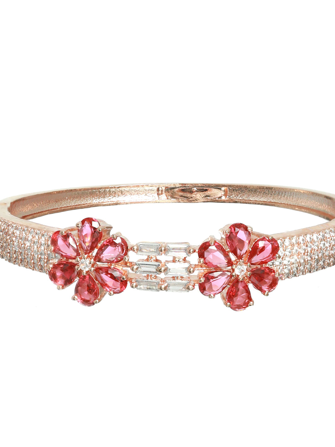 Priyaasi Women Pink American Diamond Rose Gold Bracelet - Swadesiicart