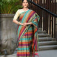 Beatitude Multicolor Cotton Stripes Golden Zari Saree