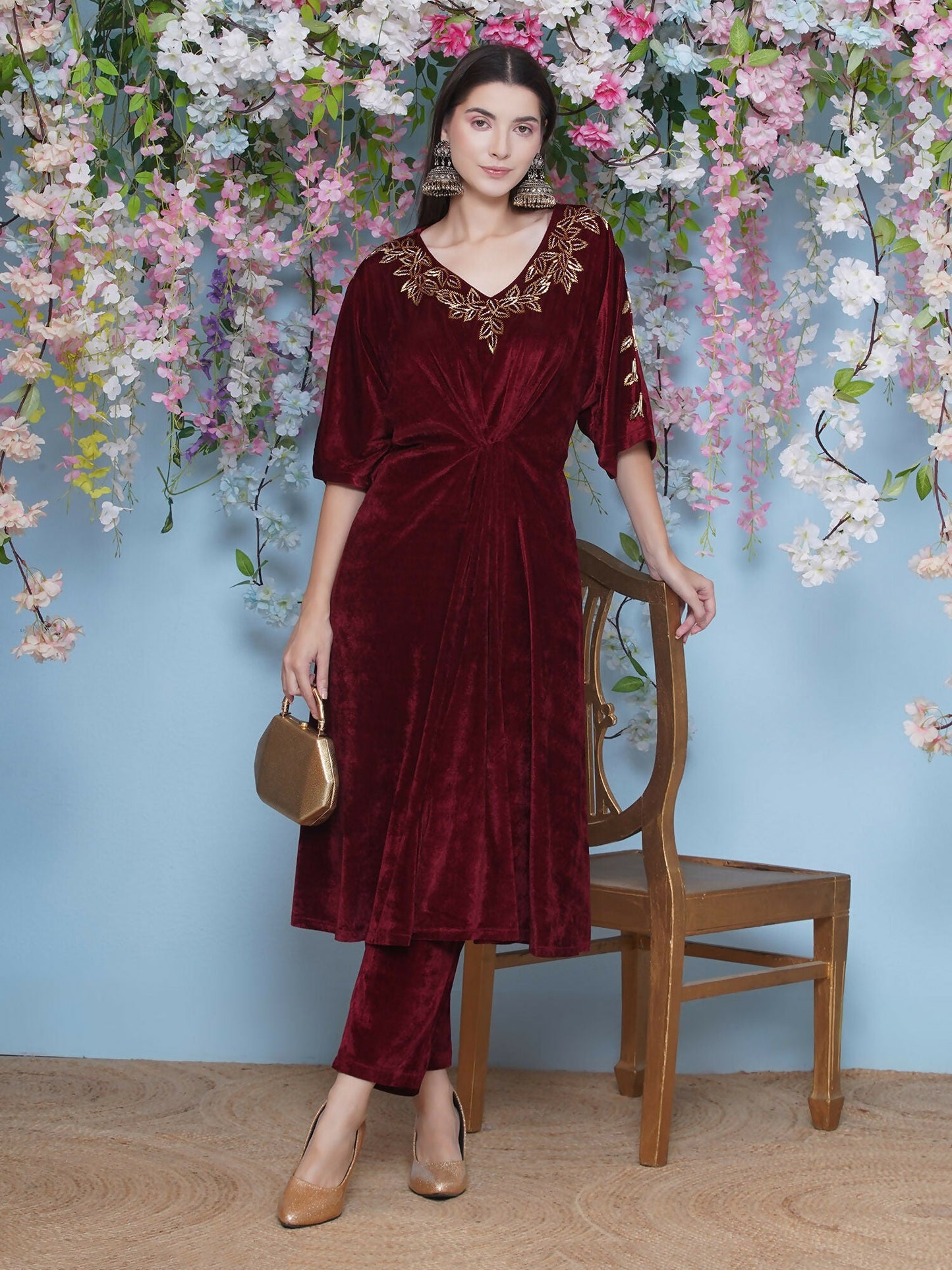 Joban Fashion Maroon Hand Embellished Coord Set - Swadesiicart