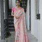 Vishnu Weaves Women's White Paithani Silk Saree with Blouse - Swadesiicart