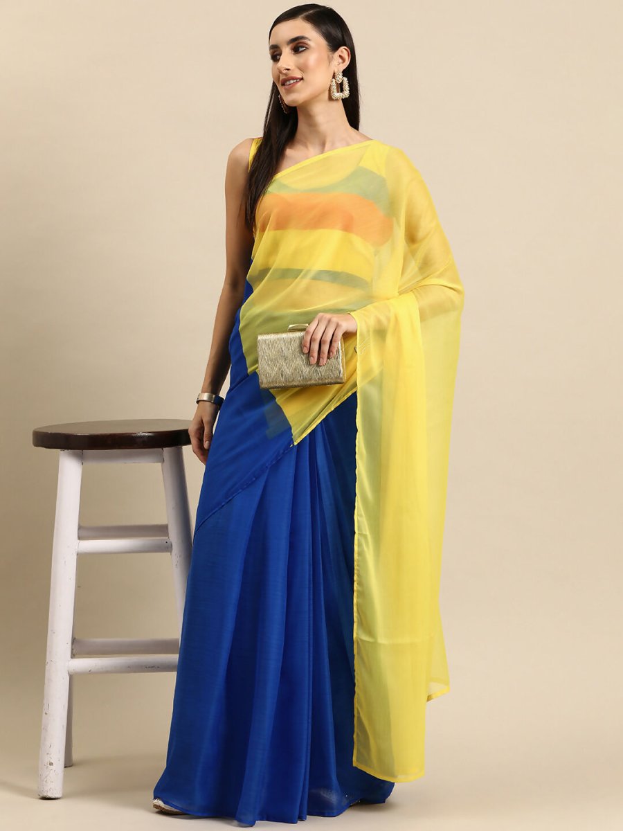 Ahalyaa Women's Traditional Semi Stitch Saree - Blue | Swadesiicart