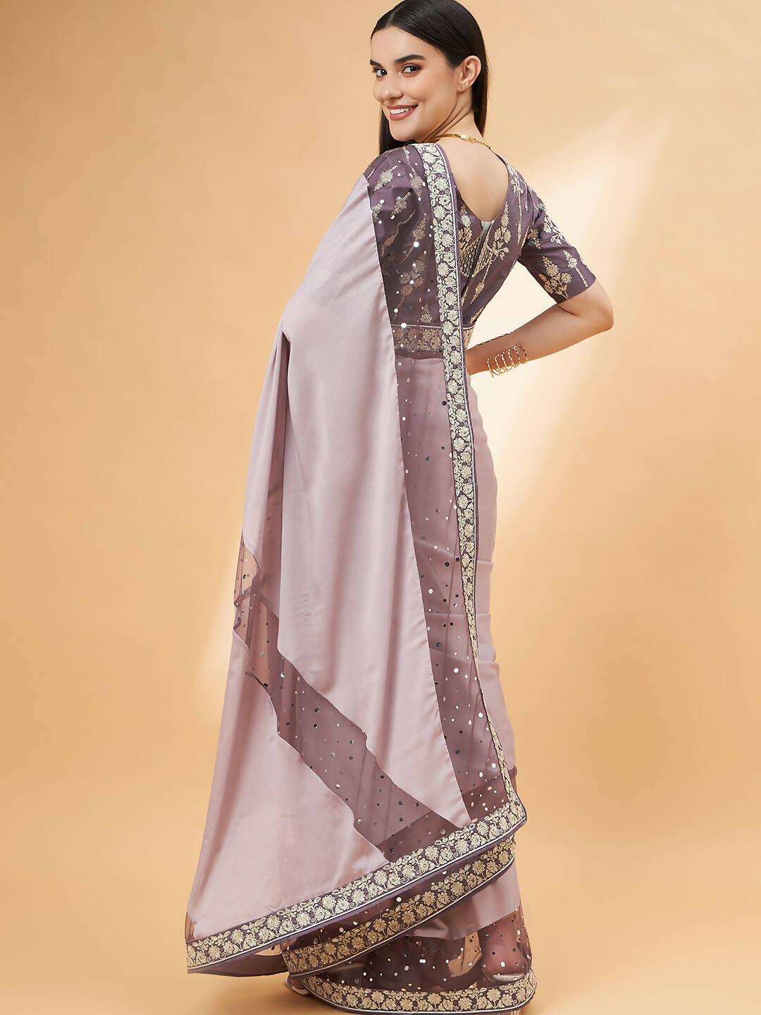Mauve Silk Georgette Ribbon Embroidery Saree - Norita Hit Design - Swadesiicart