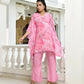 Vaasva Women's Pink Georgette Marble Print Kaftan Pant Set | Swadesiicart