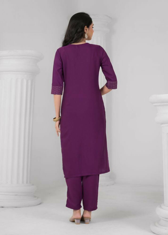 Ethnic Festive Wear Reyon Wine Stitched Suit With Dupatta - Tanisha | Swadesiicart