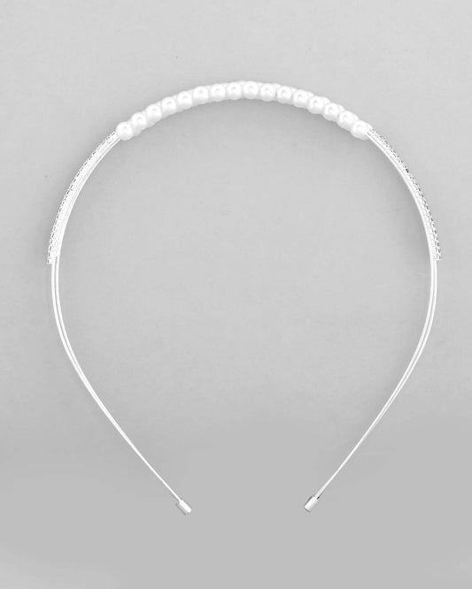 VOJ Silver Plated Pearl Studded Double Layer Hairband | Swadesiicart