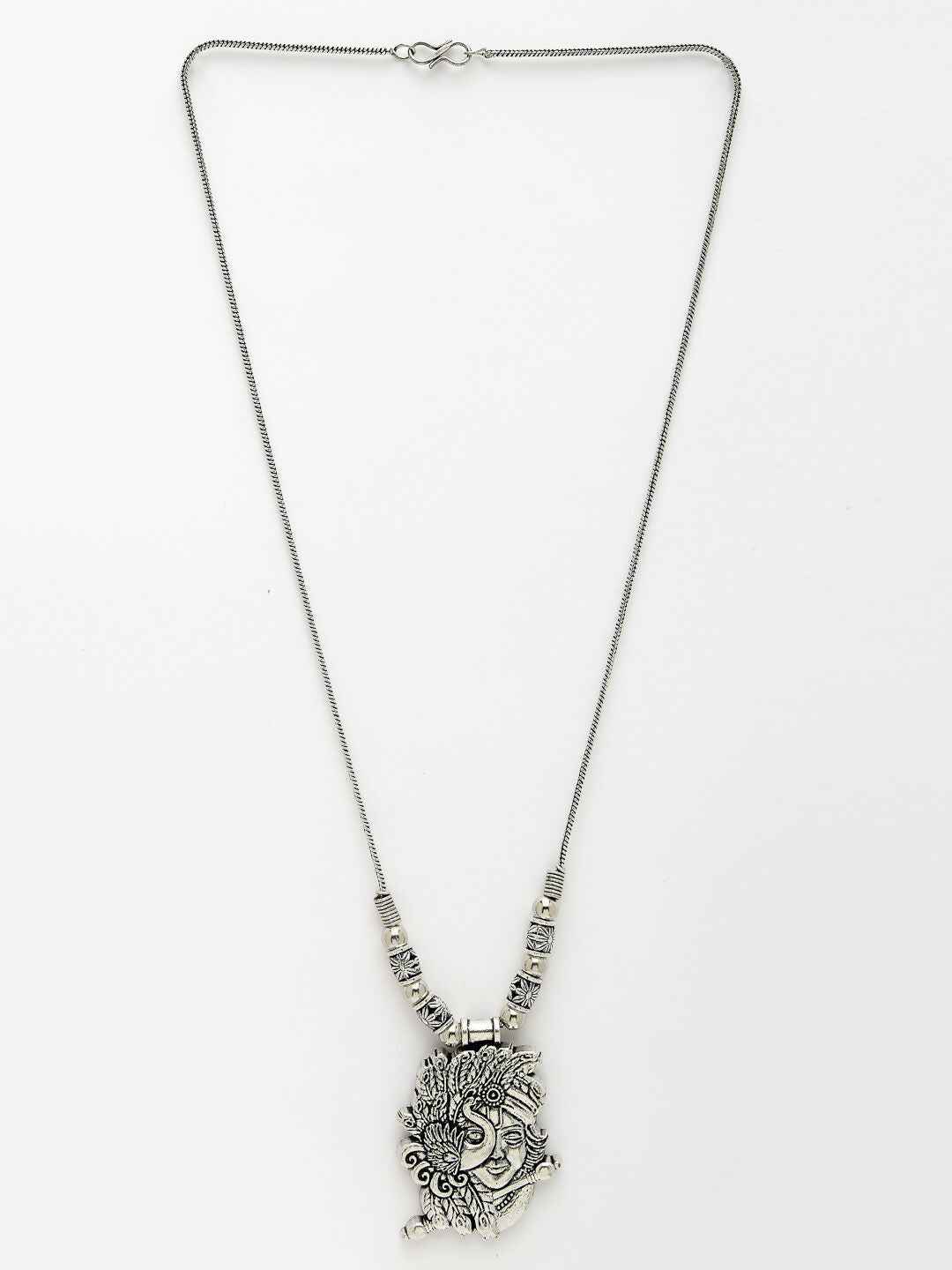 NVR Women's Silver-Toned Krishna Pendant with Chain | Swadesiicart