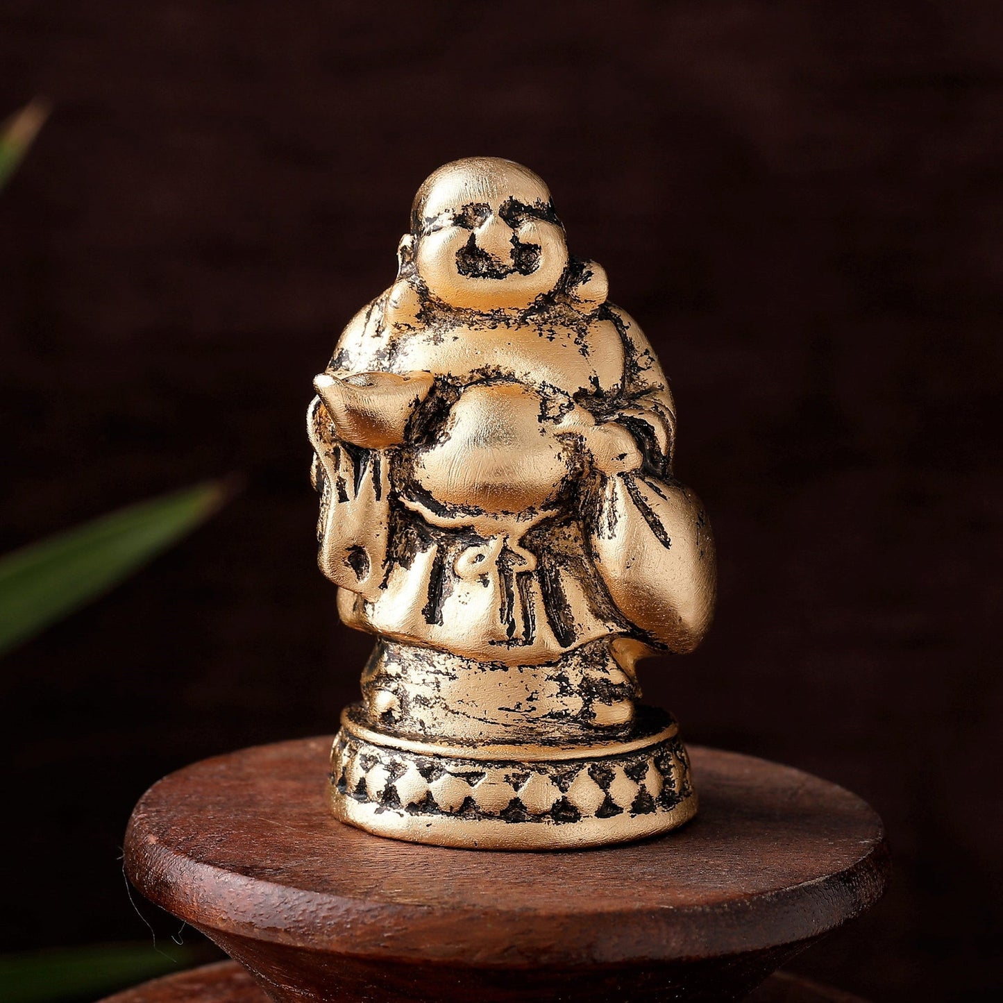 Estele Gold-Polished Laughing Buddha standing statue with Potli showpiece for Perfect Home and Office Décor - Swadesiicart