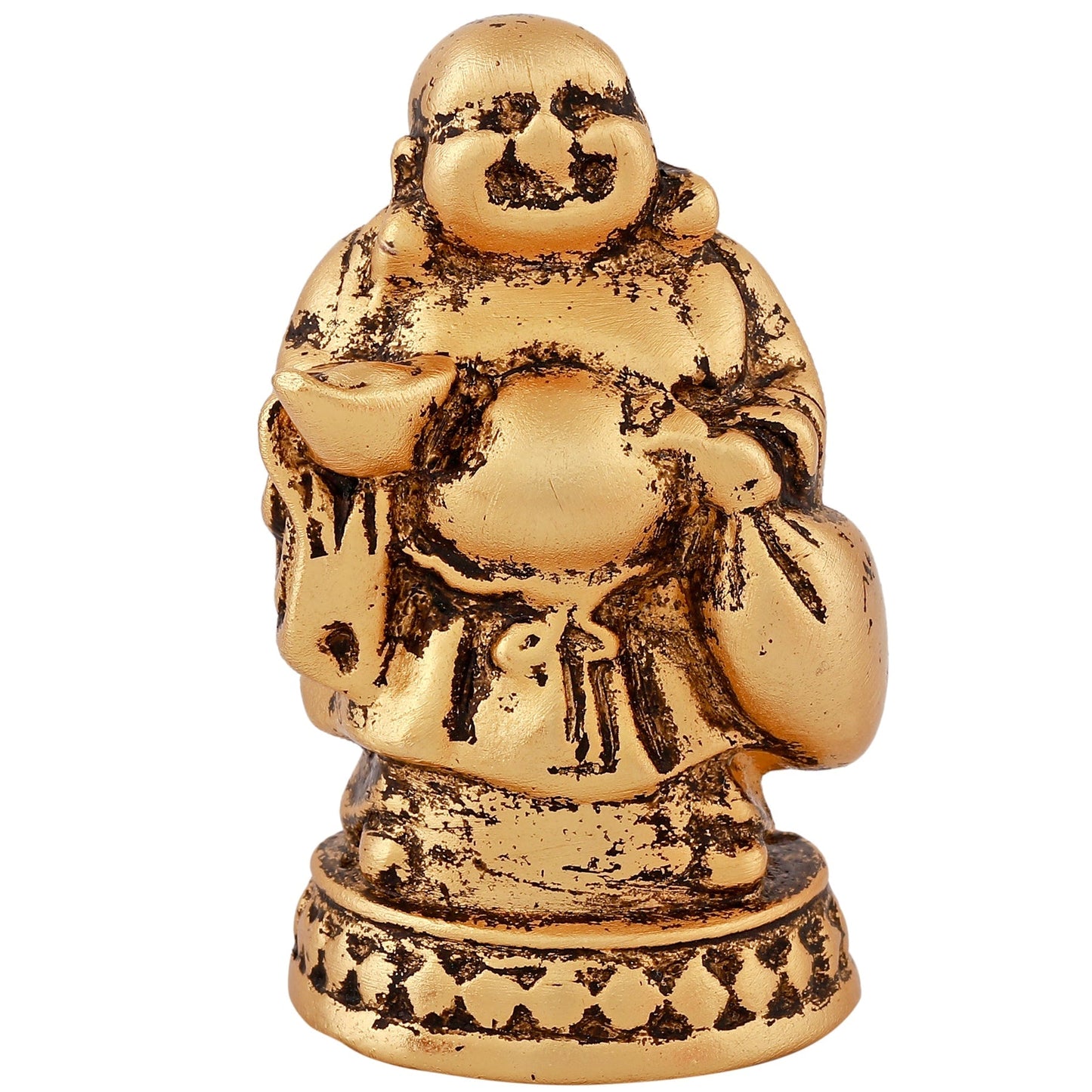 Estele Gold-Polished Laughing Buddha standing statue with Potli showpiece for Perfect Home and Office Décor - Swadesiicart