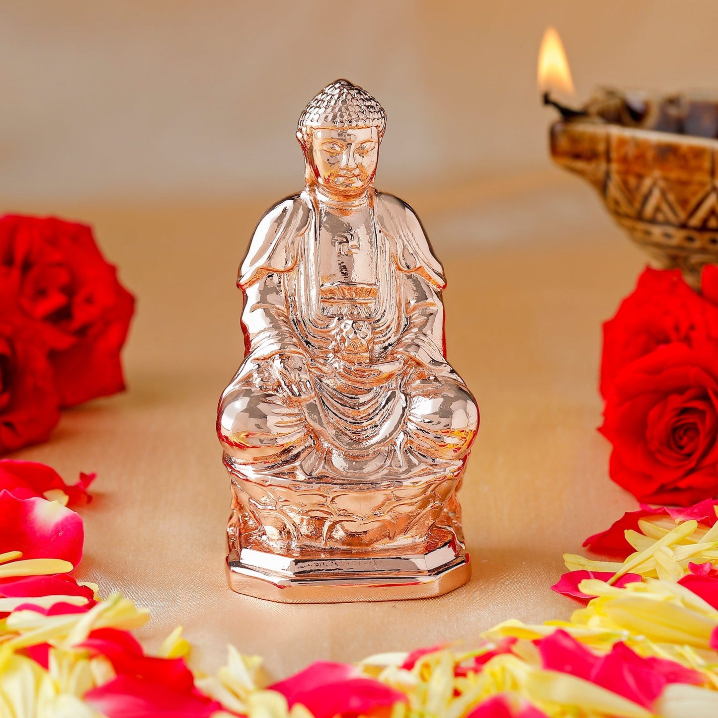 Estele Pink/Rose Gold-Polished Lord Gautam Buddha Mediatating Idol statue for Home Décor/ working place - Swadesiicart