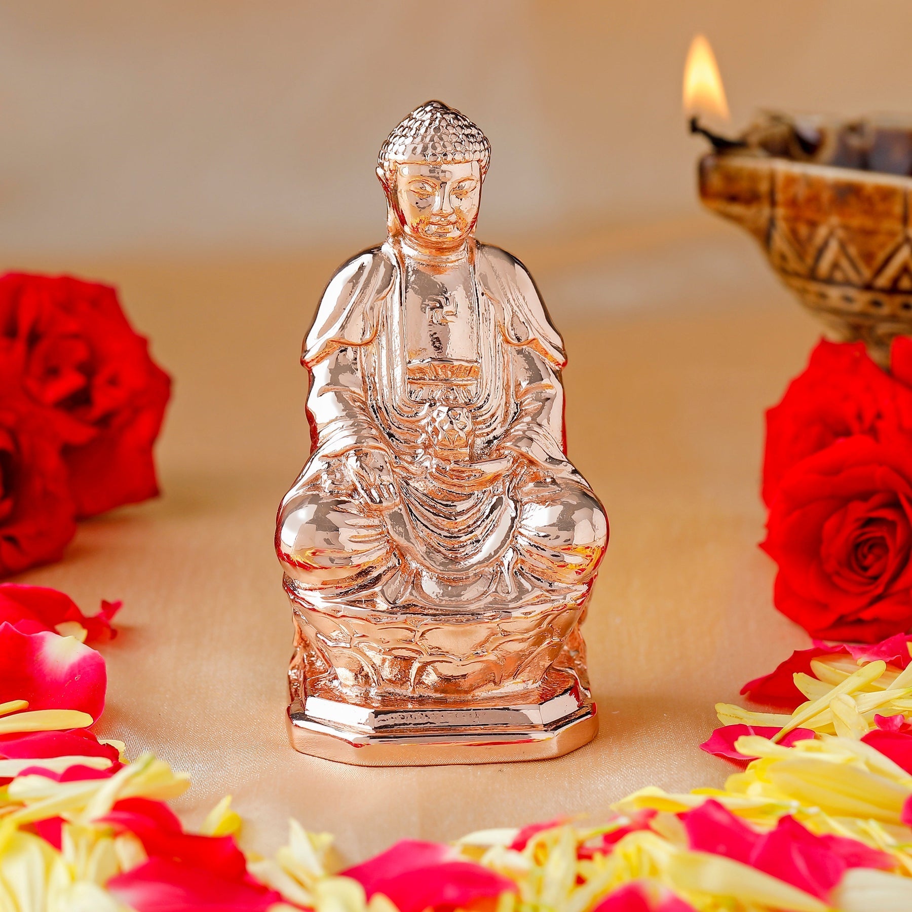 Estele Pink/Rose Gold-Polished Lord Gautam Buddha Mediatating Idol statue for Home Décor/ working place - Swadesiicart