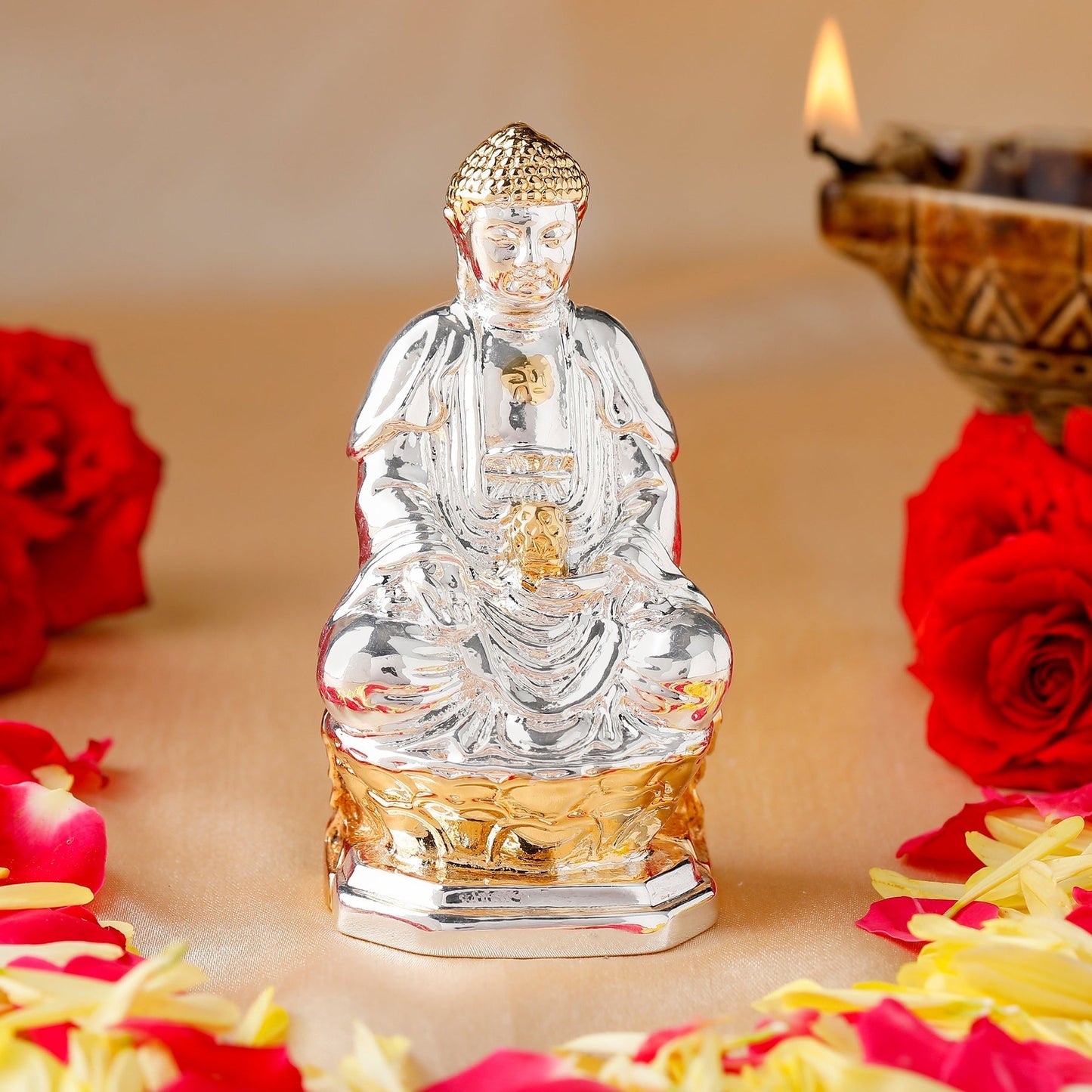Estele Gold-Polished Lord Gautam Buddha Mediatating Idol statue for Home Décor/ working place - Swadesiicart