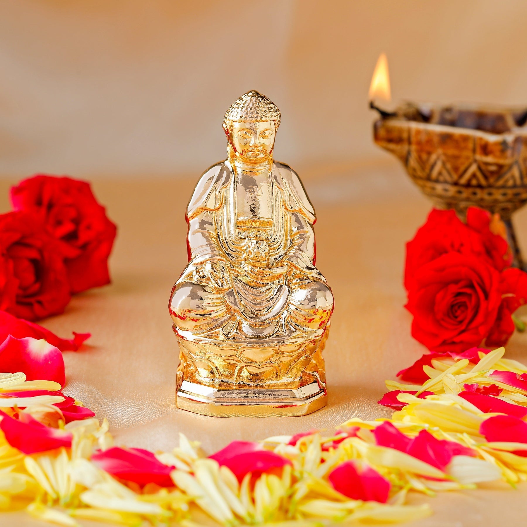 Estele Gold-Polished Lord Gautam Buddha Mediatating Idol statue for Home Décor/Gifts - Swadesiicart