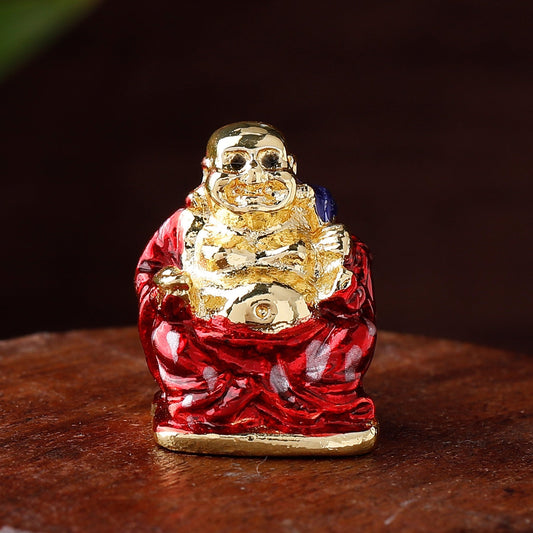Estele Gold-Polished Laughing Buddha with Red Stone Type:Enamel Idol for Perfect Home and Office/Car Decors - Swadesiicart