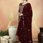 Jyoti Fashion Women's Maroon Velvet Cording with Resham Thread & Sequin Kurta with Trouser & Dupatta | Swadesiicart
