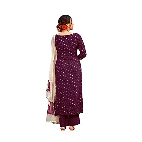 Malishka Women's Wine Cotton Printed Kurta Palazzo Set With Dupatta - Wine - Swadesiicart