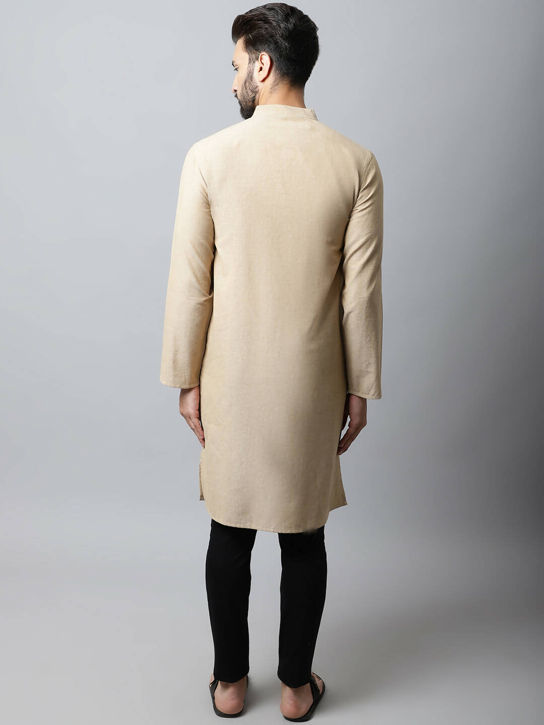 Even Apparels Beige Color Pure Cotton Men's Kurta With Band Collar (SLD1196) | Swadesiicart