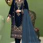 Anaita Navy Blue Velvet Suit with Embroidery Sequence Work