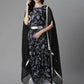Ahalyaa Women's Black Color Crepe Digital Print Top Skirt With Shrug | Swadesiicart