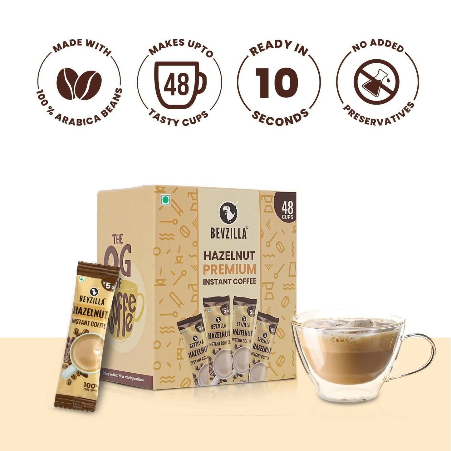 Bevzilla Instant Coffee Powder Sachets (Hazelnut) | Swadesiicart