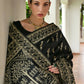 Vishnu Weaves Women's Black Handloom Raw Silk Thread Weaving Saree with Blouse - Swadesiicart