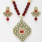 NVR Women's Red Kundan-Studded & Beaded Handcrafted Jewellery Set - Swadesiicart