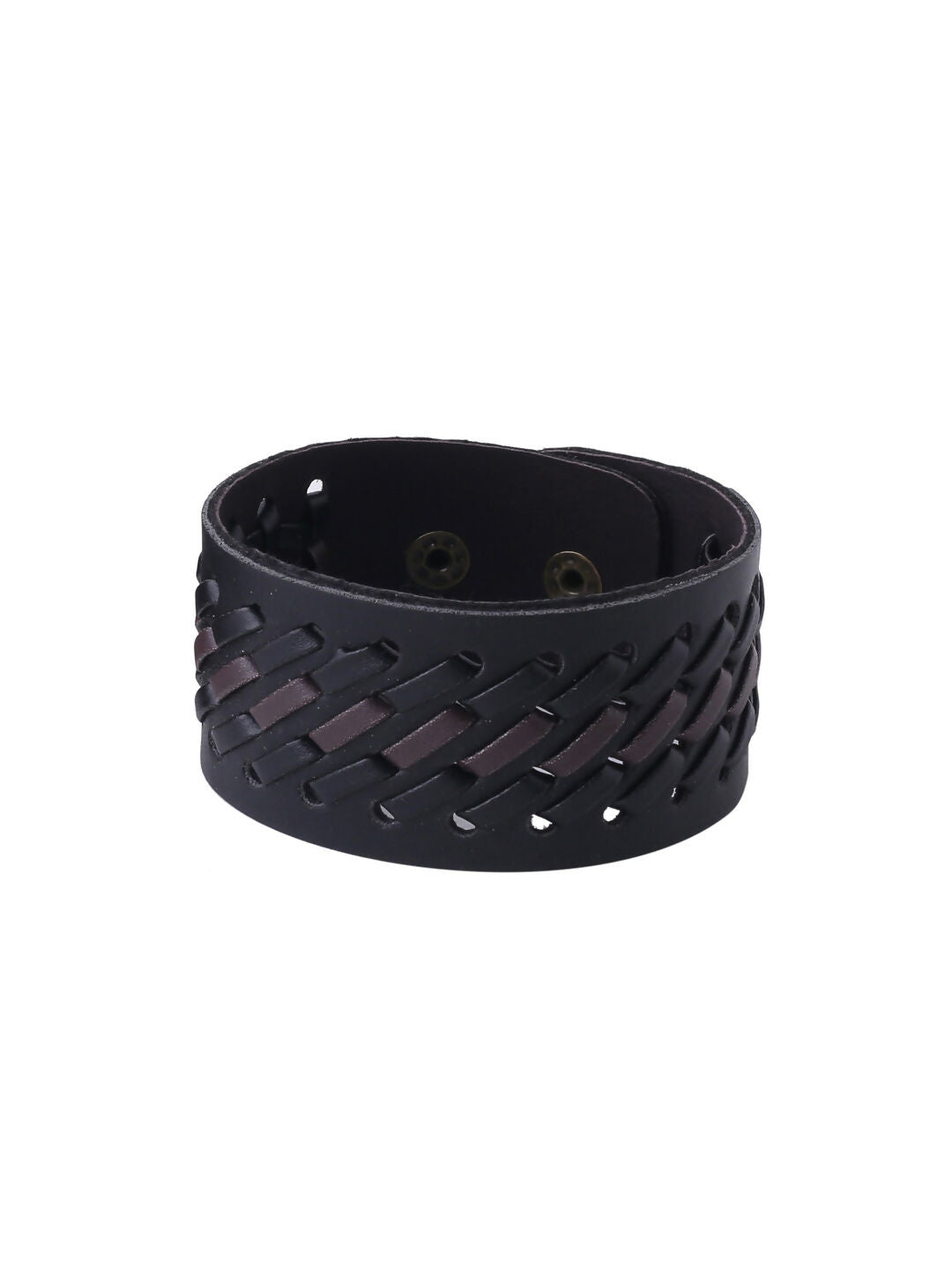 NVR Men's Set of 2 Black Leather Bracelet - Swadesiicart