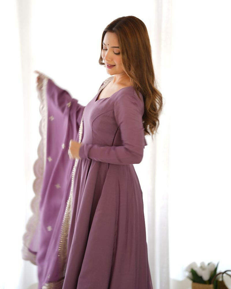 Joban Fashion Purple Kurta Set Chanderi Sequence Embroidery Work - Swadesiicart