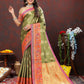 Lorenvalley Fashion Mehndi Kanjivaram Silk Woven Design with Zari Weaving Saree - Swadesiicart