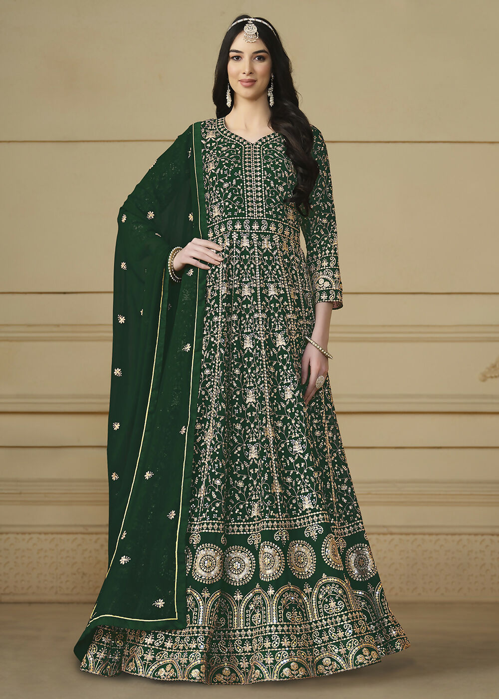 Bottle Green Embroidered Trendy Style Anarkali Suit - Emponline | Swadesiicart