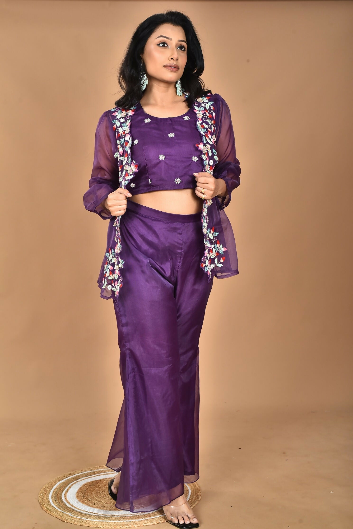 Morchari Women Hand Embroidery Crop Top-Purple - Swadesiicart