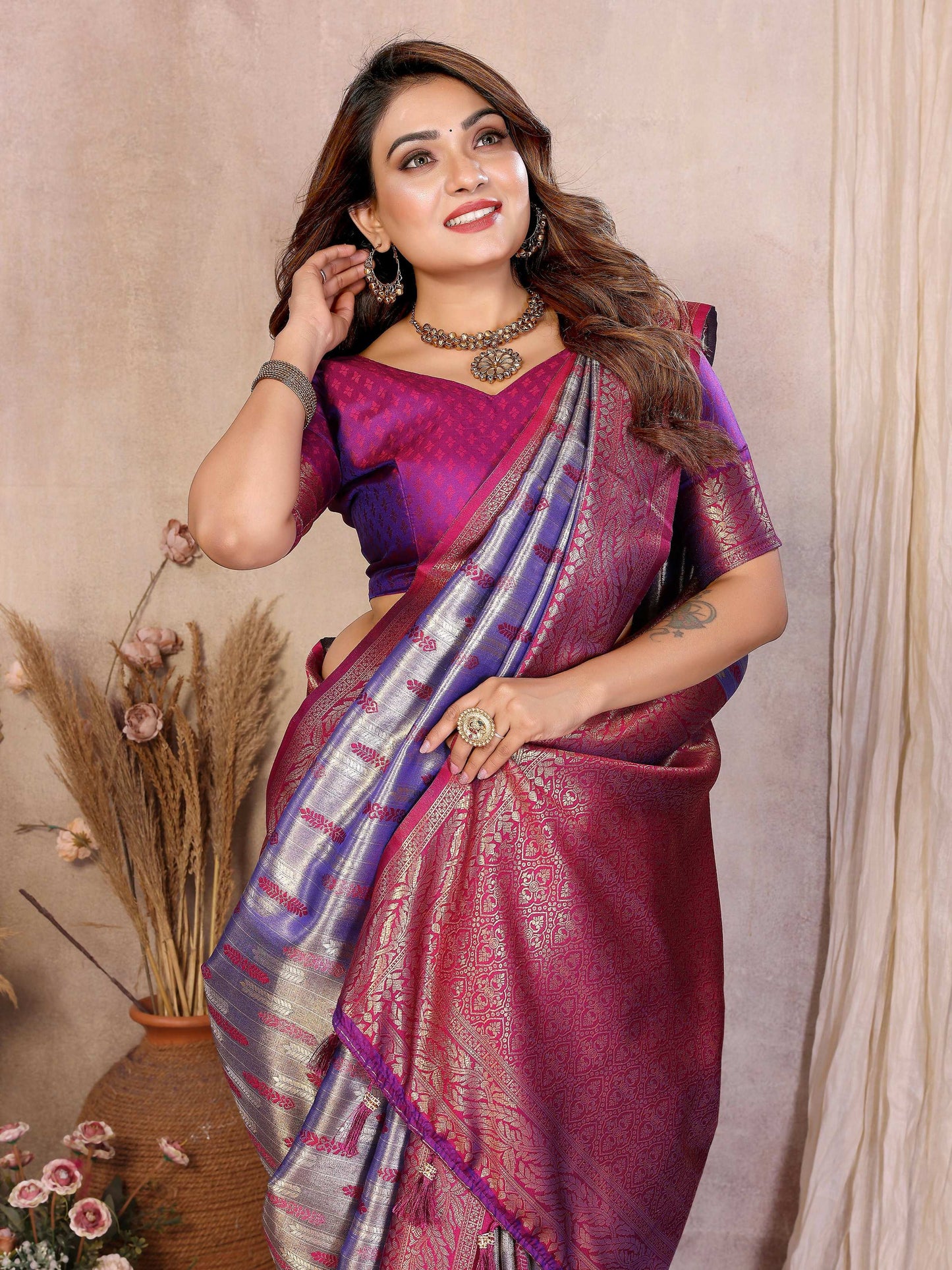 Aastha Fashion Purple Tissue Silk Paithani Woven Saree