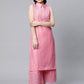 Ahalyaa Women Light Pink Colour Pure Cotton Printed Kurta Palazzo Set | Swadesiicart