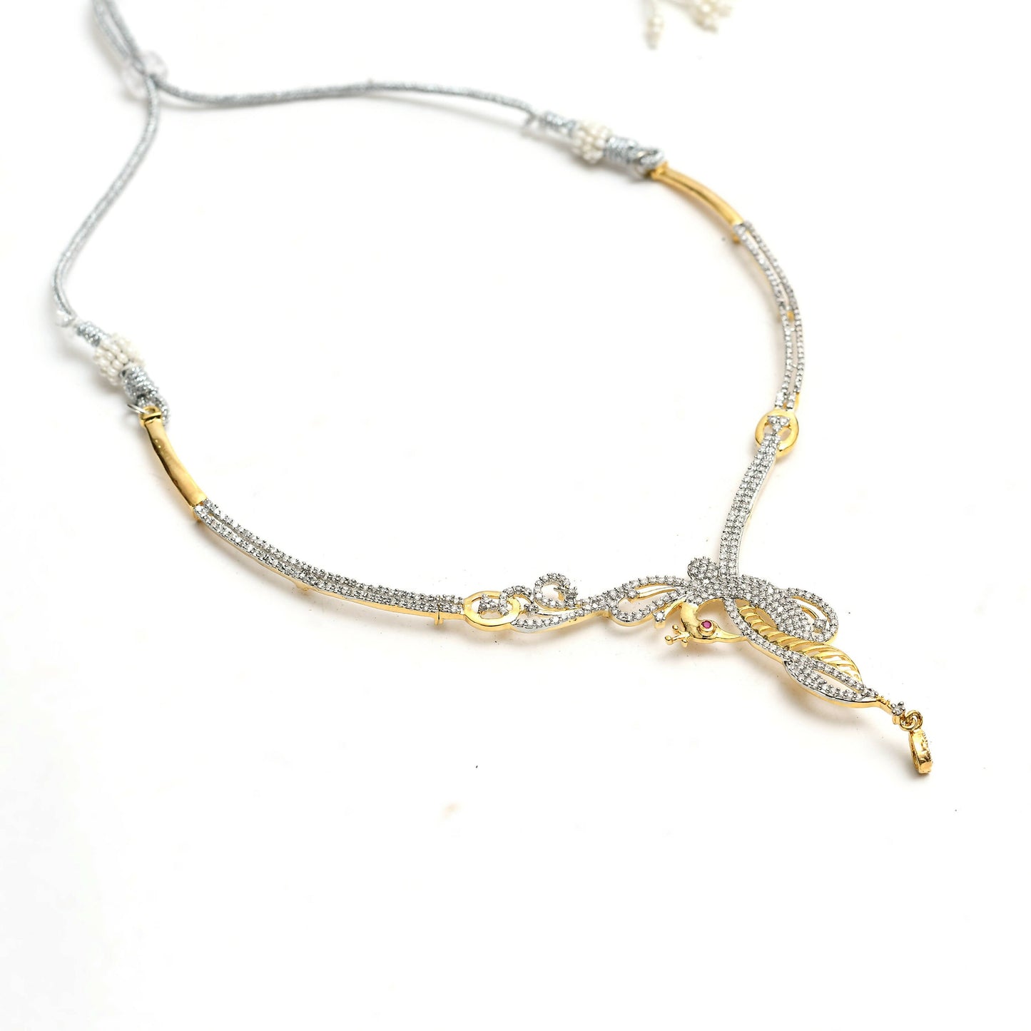 Mominos Fashion Johar Kamal Silver-Plated American Diamond Choker Set | Swadesiicart