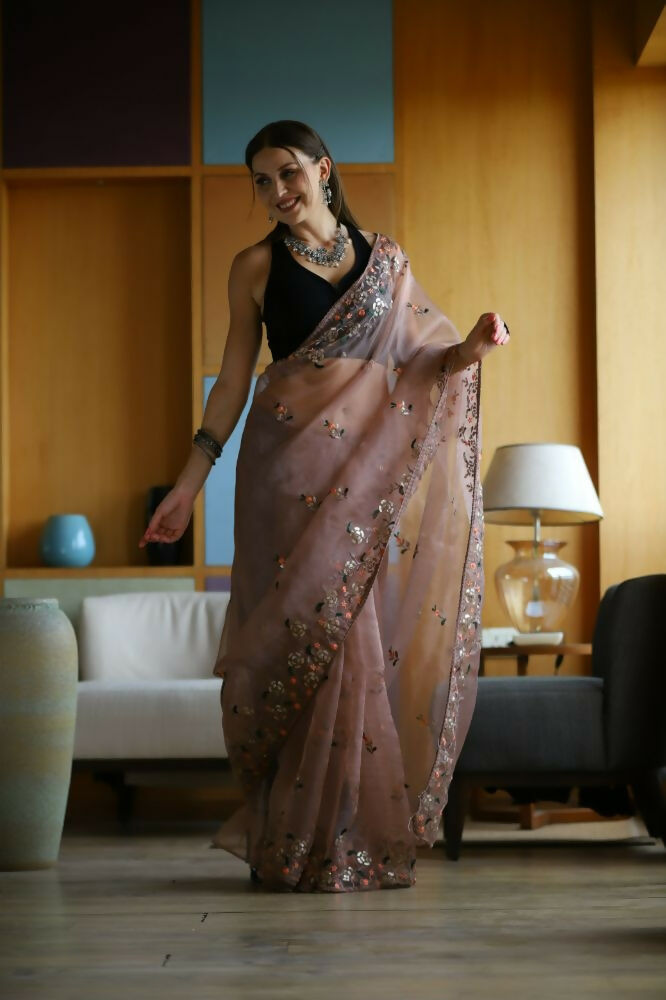 Vamsee Avantika Brown Organza Saree - Swadesiicart