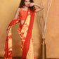 Very Much Indian Tie & Dye Handloom Mul Cotton Saree - Yellow Red | Swadesiicart