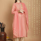 Jyoti Fashion Women's Peach Chanderi Silk Elegant Jardoshi Semi Kurta with Trouser & Dupatta | Swadesiicart
