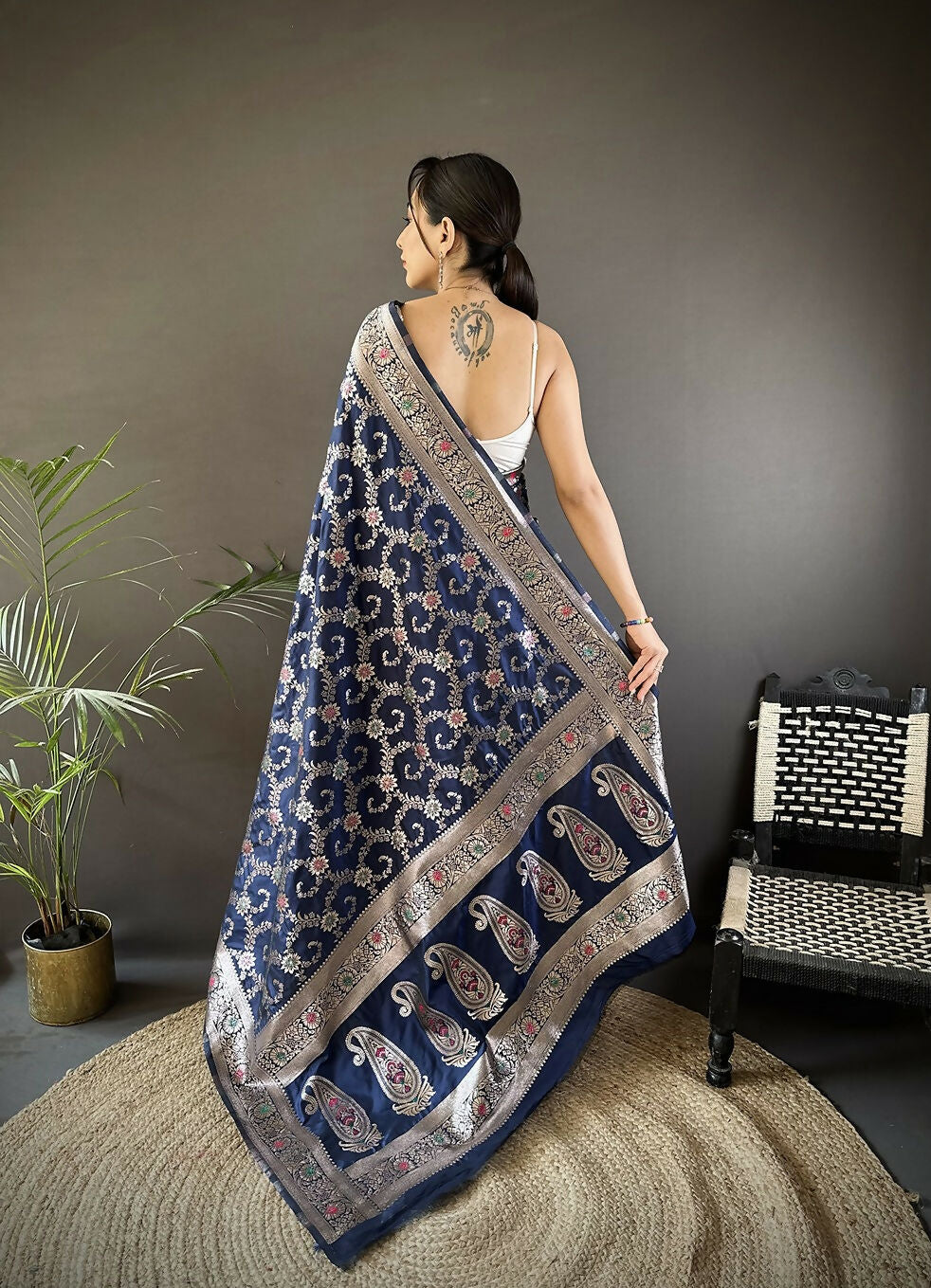 Joban Fashion Blue Meenakari Banarasi Silk Sarees | Swadesiicart