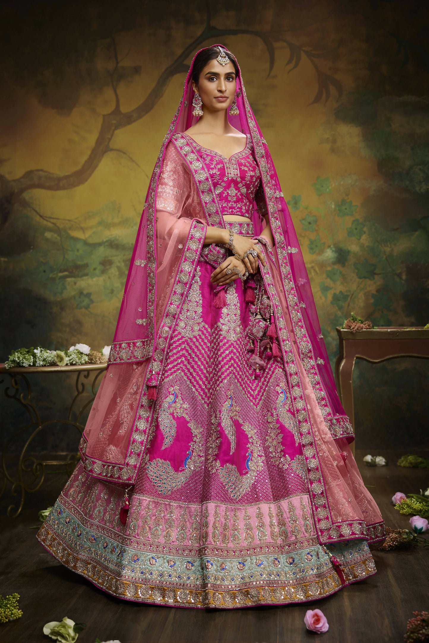 House of Panchhi Pink Pure Silk Moti & Zarkan heavy embroidery Lehenga choli & Dupatta | Swadesiicart