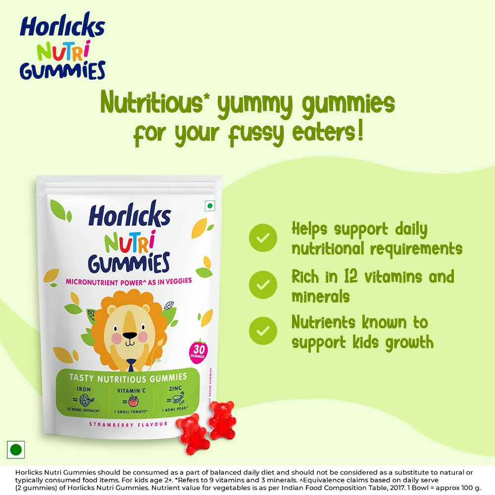 Horlicks Nutri Gummies for Kids - Strawberry Flavor | Swadesiicart