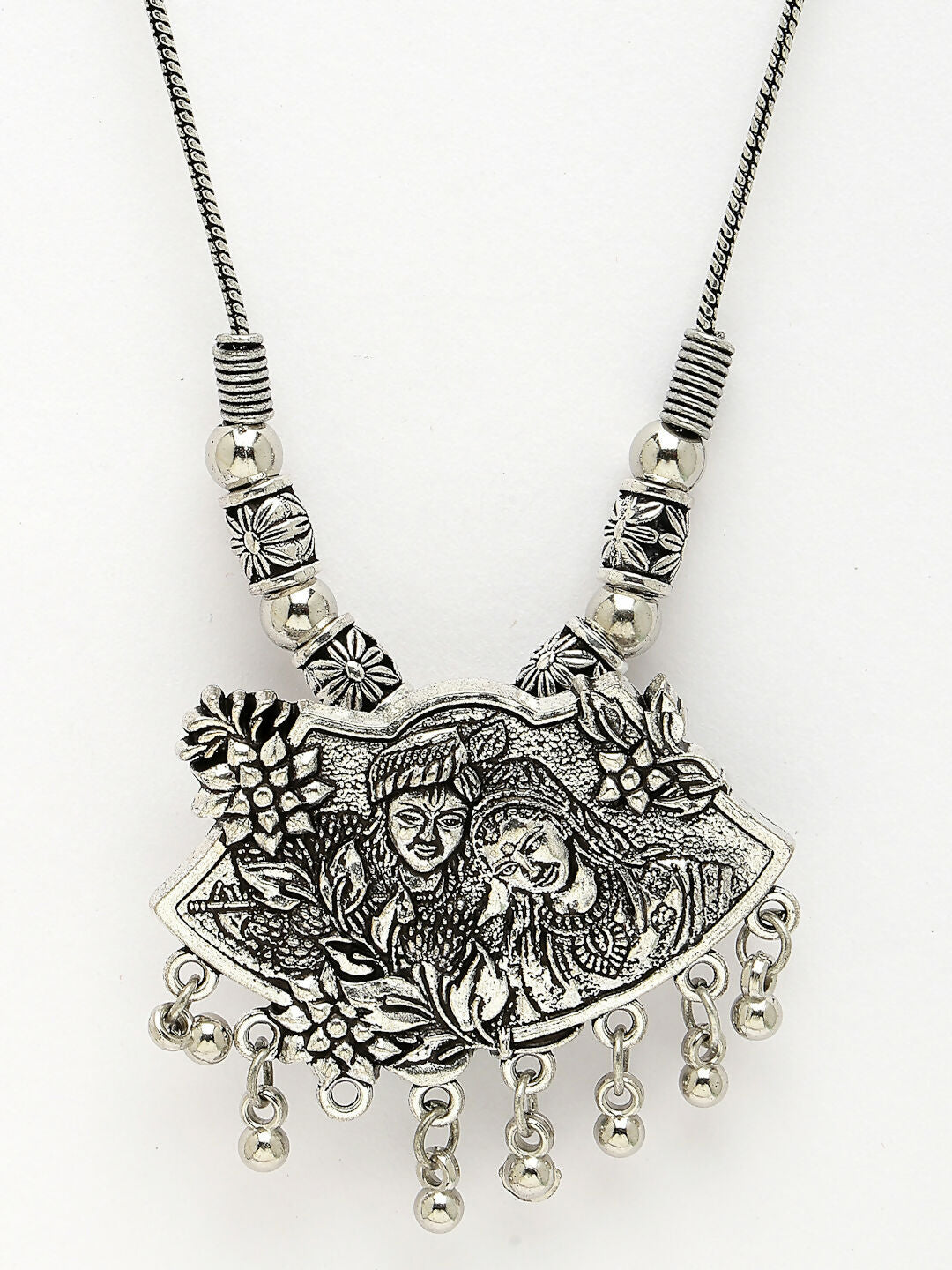 NVR Women's Silver-Toned Radha Krishna Pendant with Chain | Swadesiicart